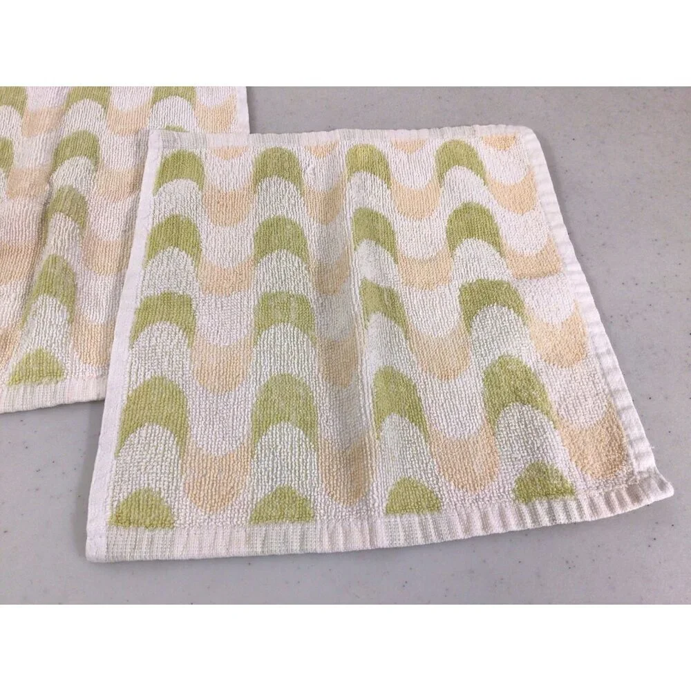 Vintage Mid Century Retro 70s Washcloth Pair Abstract Print